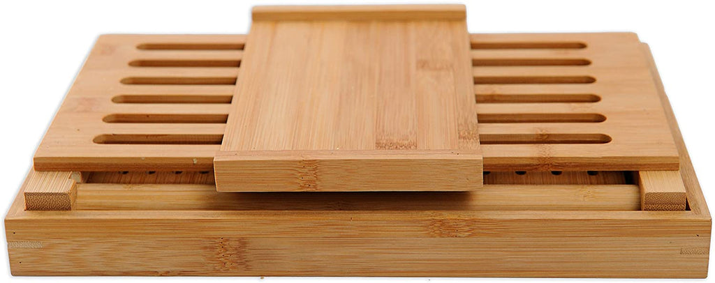 Bamboo Foldable Bread Slicer with Crumb Catcher Tray